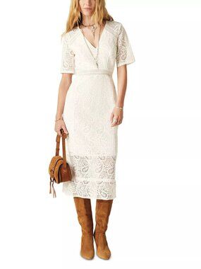 ba&sh ! Anouk Lace Midi Dress, Off White (S, US/4)